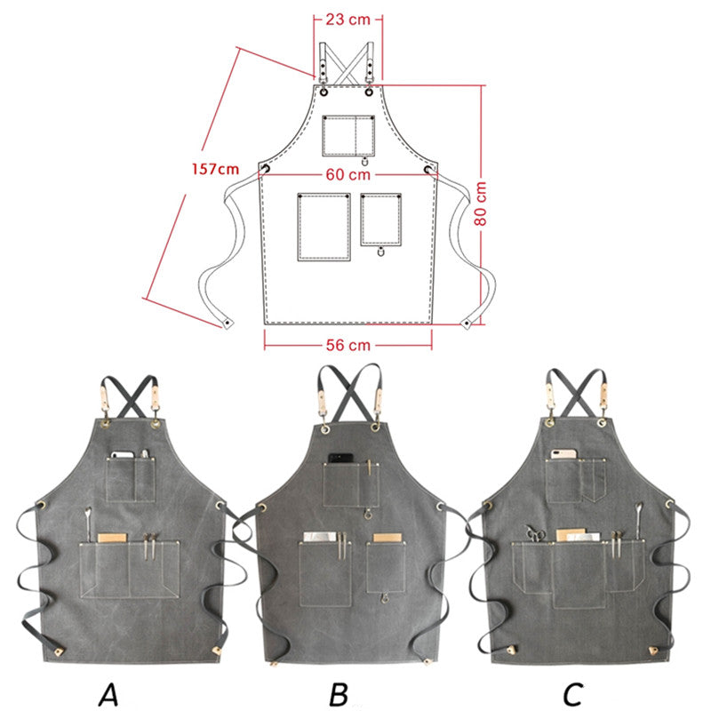 Cross-back Gray Canvas Apron Waitstaff Barista Bartender Pastry Chef Uniform Barber Hairdresser Florist Painter Work Wear