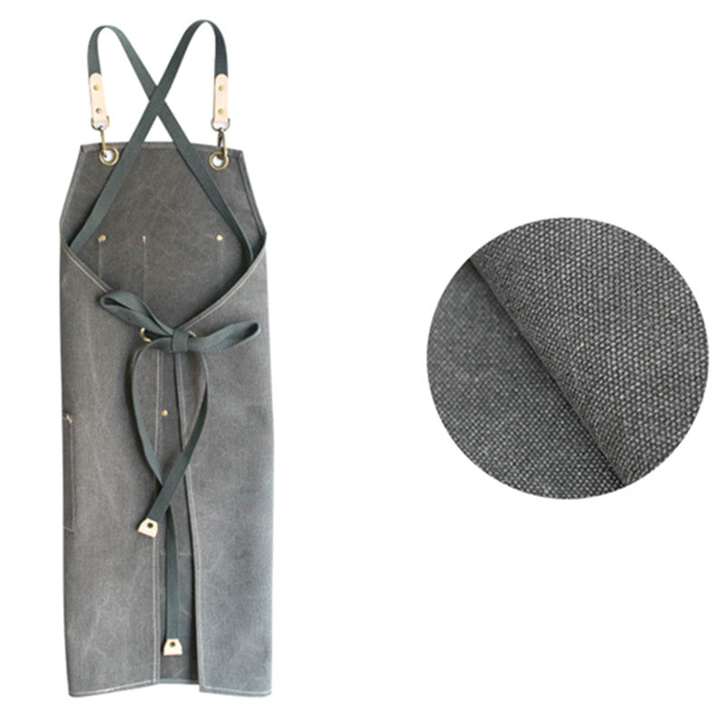 Cross-back Gray Canvas Apron Waitstaff Barista Bartender Pastry Chef Uniform Barber Hairdresser Florist Painter Work Wear
