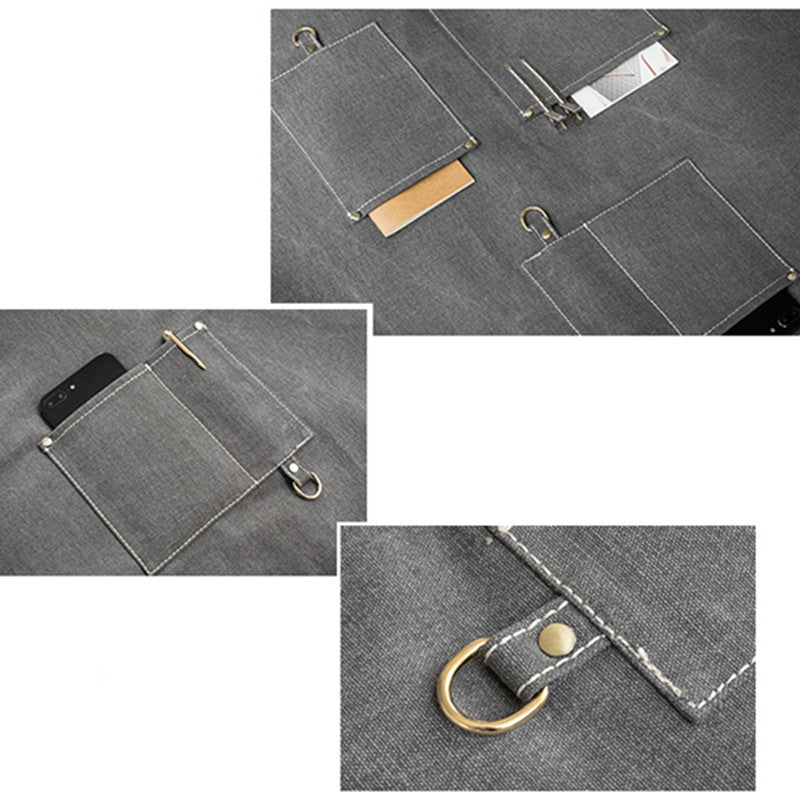 Cross-back Gray Canvas Apron Waitstaff Barista Bartender Pastry Chef Uniform Barber Hairdresser Florist Painter Work Wear