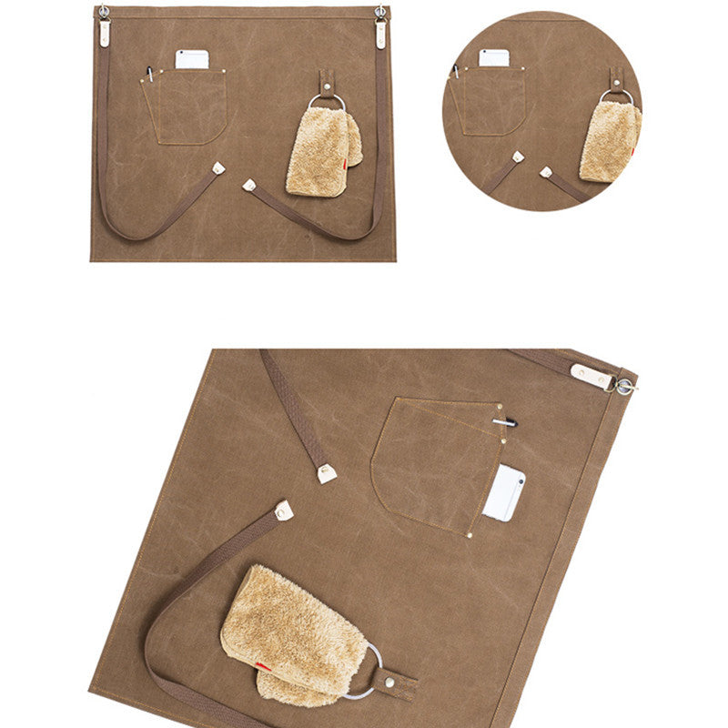 Gray Canvas Waist Apron Khaki Barista Bartender Pastry Chef Uniform Florist Gardener Wood Work Wear