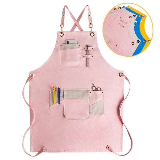 Cross-back Cotton Apron Pink Cafe Barista Bartender Bakery Restaurant Pastry Chef Catering Uniform Gray Florist Painter Artist Workwear