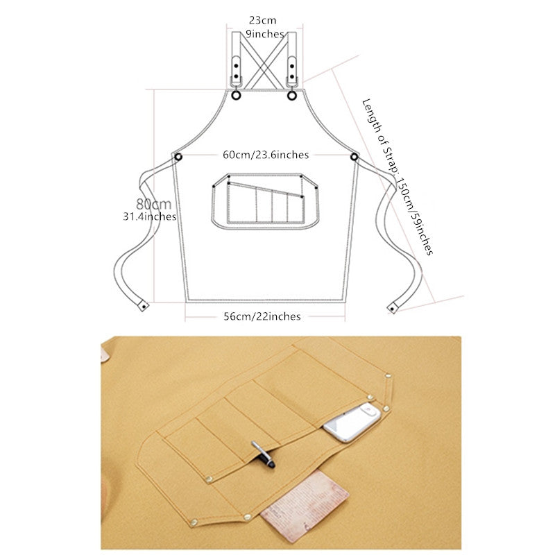 Yellow Cross-back Canvas Apron Gray Cafe Barista Bistro Restaurant Pastry Chef Uniform Florist Barber Hairdresser Workwear