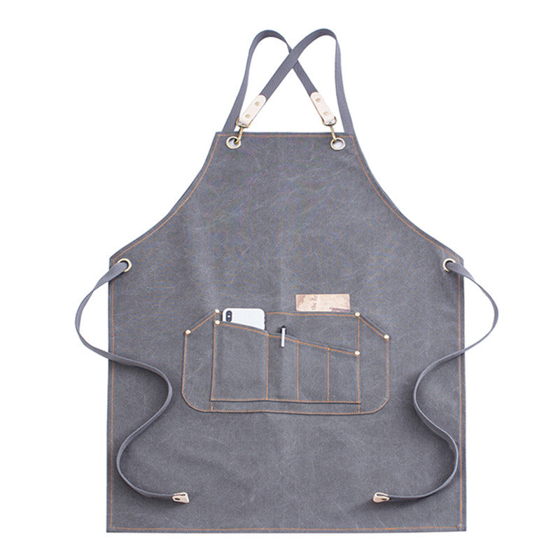 Yellow Cross-back Canvas Apron Gray Cafe Barista Bistro Restaurant Pastry Chef Uniform Florist Barber Hairdresser Workwear