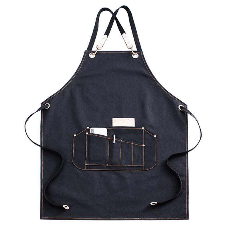 Yellow Cross-back Canvas Apron Gray Cafe Barista Bistro Restaurant Pastry Chef Uniform Florist Barber Hairdresser Workwear