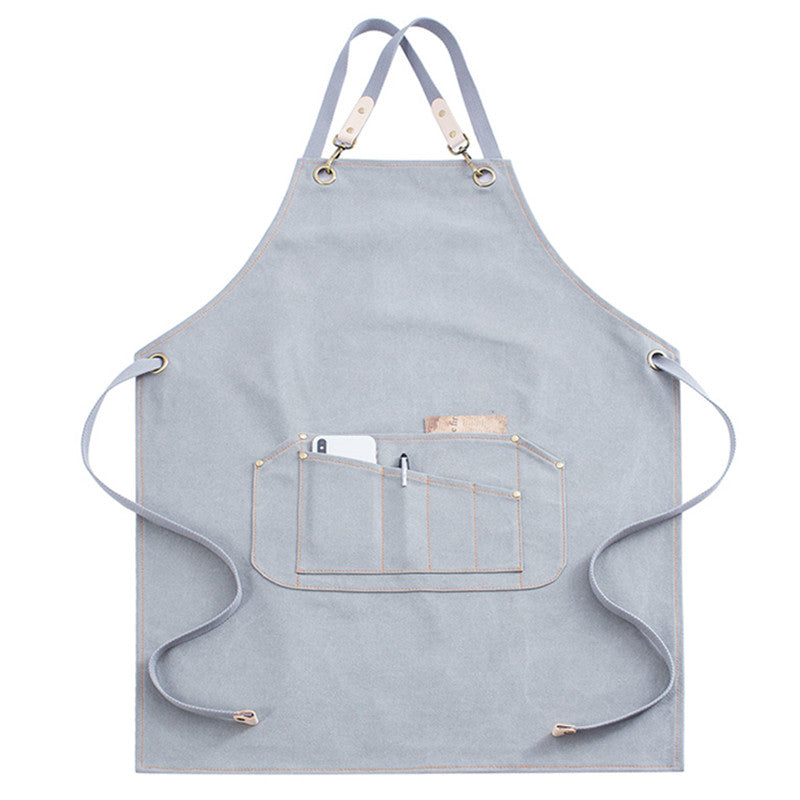 Yellow Cross-back Canvas Apron Gray Cafe Barista Bistro Restaurant Pastry Chef Uniform Florist Barber Hairdresser Workwear