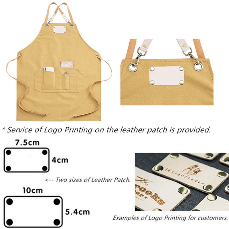 Yellow Cross-back Canvas Apron Gray Cafe Barista Bistro Restaurant Pastry Chef Uniform Florist Barber Hairdresser Workwear