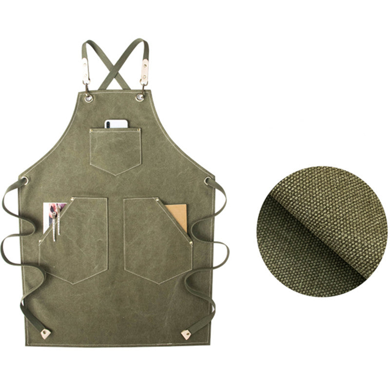 Green Cross-back Canvas Apron Gray Barista Bartender Restaurant Bistro Pastry Chef Uniform Florist Barber Hairdresser Gardener Workwear