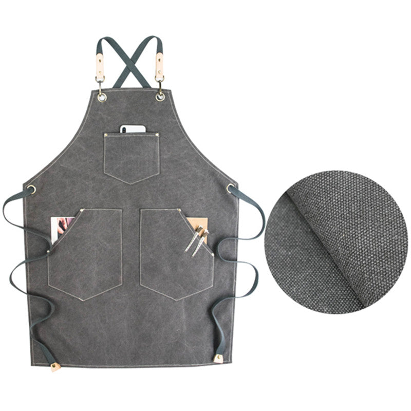Green Cross-back Canvas Apron Gray Barista Bartender Restaurant Bistro Pastry Chef Uniform Florist Barber Hairdresser Gardener Workwear