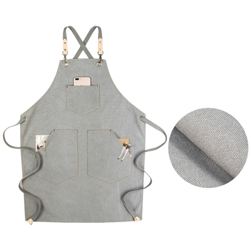 Green Cross-back Canvas Apron Gray Barista Bartender Restaurant Bistro Pastry Chef Uniform Florist Barber Hairdresser Gardener Workwear
