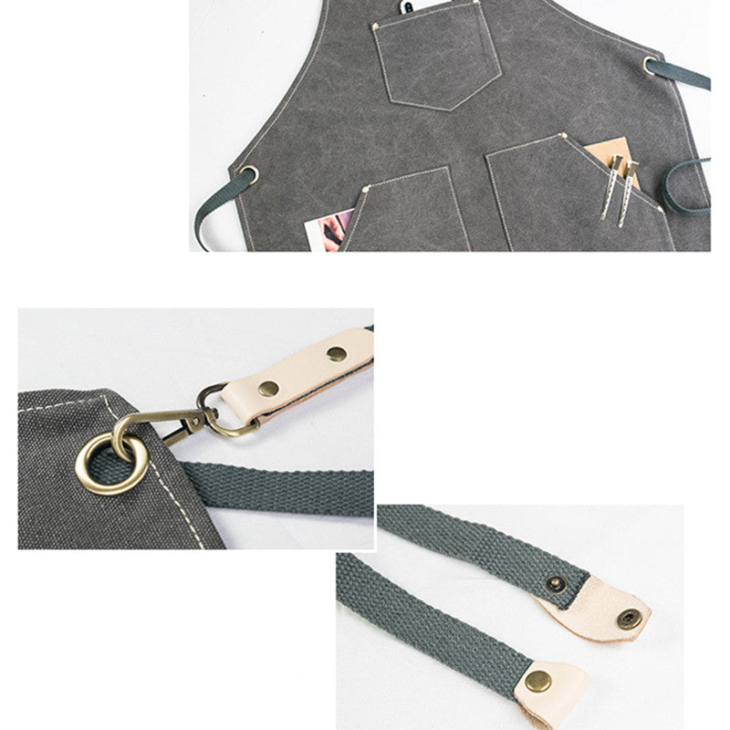 Green Cross-back Canvas Apron Gray Barista Bartender Restaurant Bistro Pastry Chef Uniform Florist Barber Hairdresser Gardener Workwear