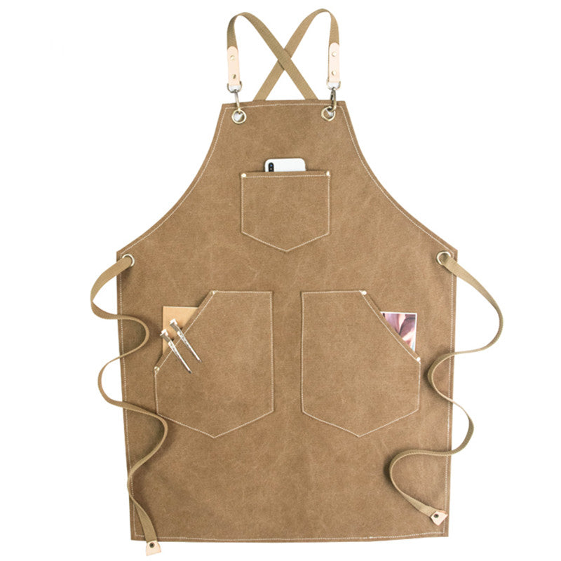 Green Cross-back Canvas Apron Gray Barista Bartender Restaurant Bistro Pastry Chef Uniform Florist Barber Hairdresser Gardener Workwear