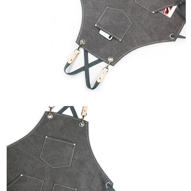 Green Cross-back Canvas Apron Gray Barista Bartender Restaurant Bistro Pastry Chef Uniform Florist Barber Hairdresser Gardener Workwear