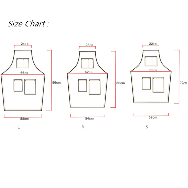 Black Denim Apron Cowhide Leather Strap Barista Bakery Barman BBQ Chef Uniform Barber Hairdresser Florist Gardener Workwear