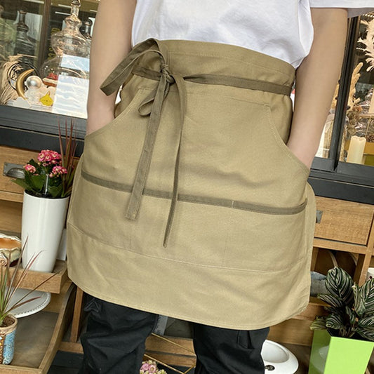 Canvas Waist Apron Brown Cafe Barista Bartender BBQ Restaurant Pastry Chef Uniform Khaki Florist Gardener Flower shop Work Wear