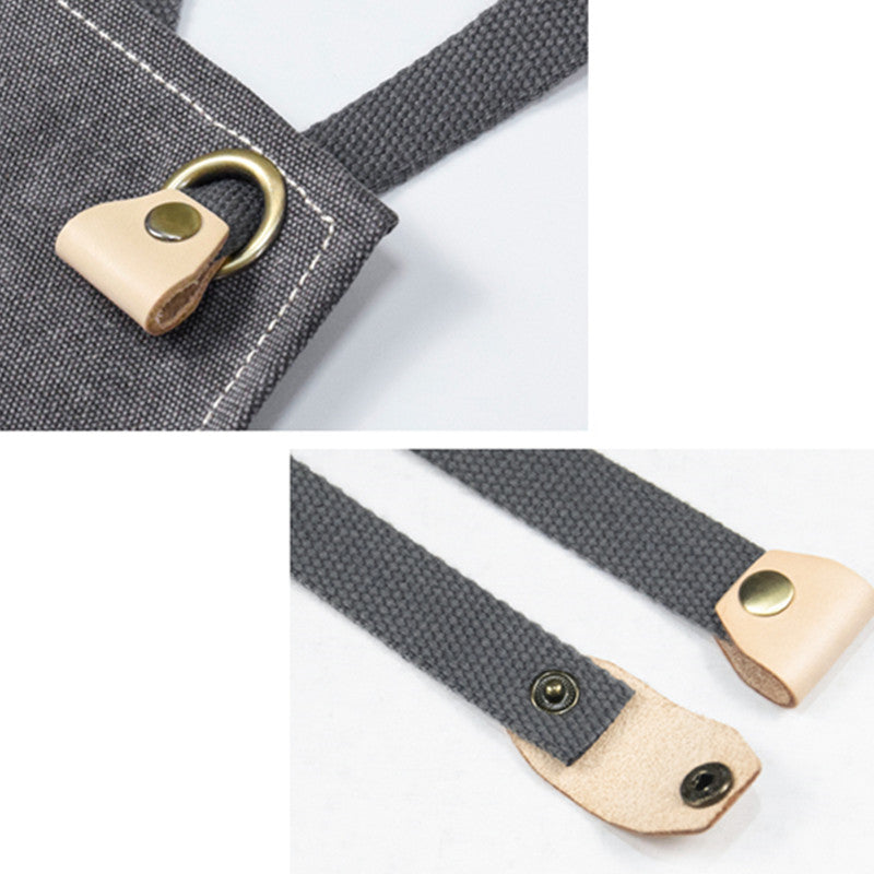 Khaki Cross-back Canvas Apron Gray Barista Bistro Restaurant Pastry Chef Uniform Florist Barber Hairdresser Work Wear