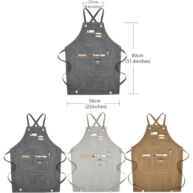 Khaki Cross-back Canvas Apron Gray Barista Bistro Restaurant Pastry Chef Uniform Florist Barber Hairdresser Work Wear