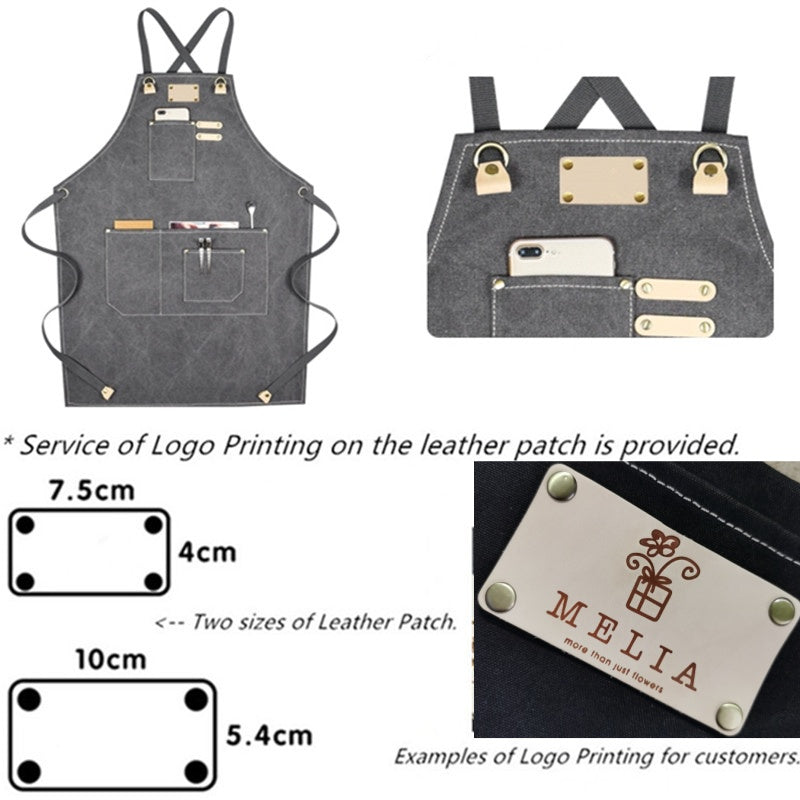 Khaki Cross-back Canvas Apron Gray Barista Bistro Restaurant Pastry Chef Uniform Florist Barber Hairdresser Work Wear