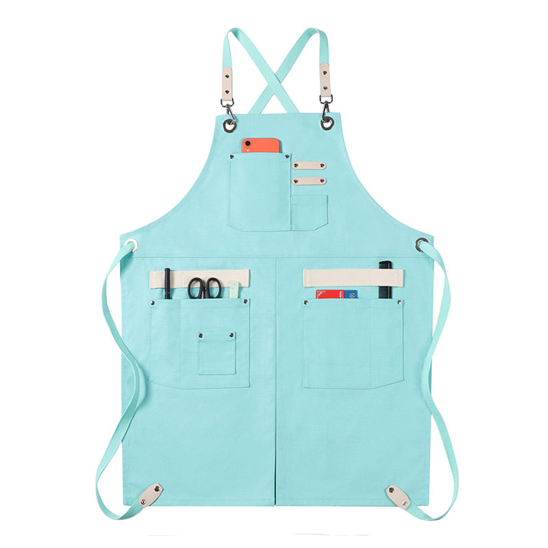 Cross-back Canvas Apron Cafe Barista Bartender Restaurant Pastry Chef Uniform Florist Manicure Hairdresser Work Wear