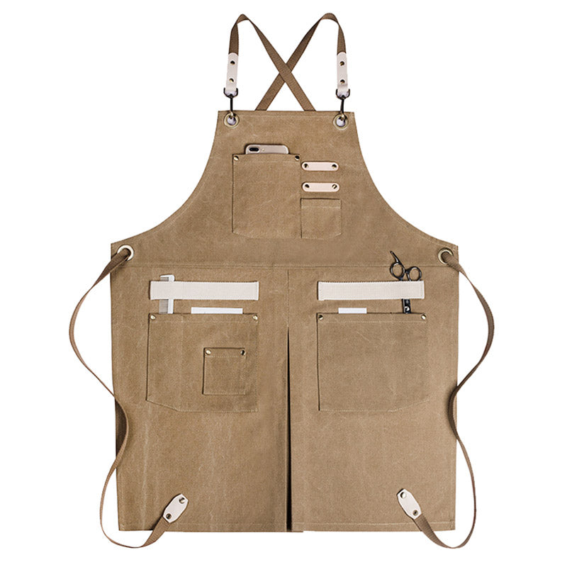 Cross-back Canvas Apron Cafe Barista Bartender Restaurant Pastry Chef Uniform Florist Manicure Hairdresser Work Wear