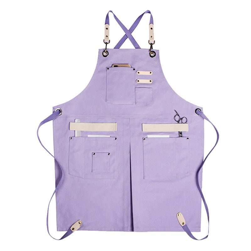 Cross-back Canvas Apron Cafe Barista Bartender Restaurant Pastry Chef Uniform Florist Manicure Hairdresser Work Wear