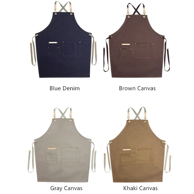 Kids Cross-back Denim Canvas Apron School Painting Crafting DIY Class Drawing Family Party Baking Cooking Clothes