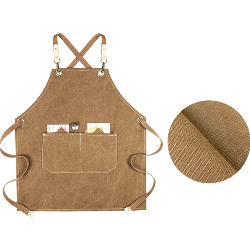 Kids Cross-back Khaki Canvas Apron Children School Painting Craft DIY Class Drawing Baking Cooking Clothes