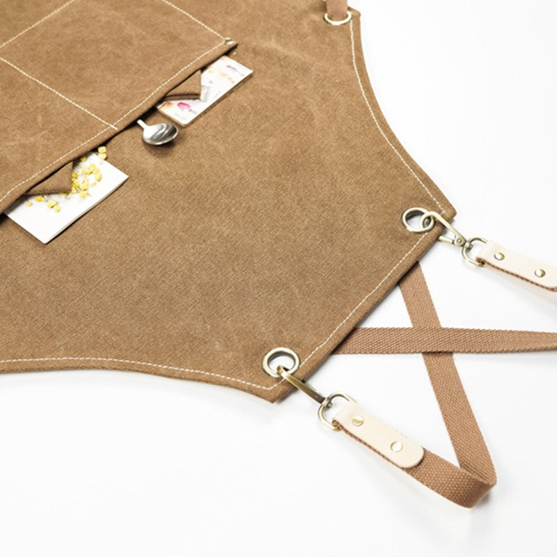 Kids Cross-back Khaki Canvas Apron Children School Painting Craft DIY Class Drawing Baking Cooking Clothes