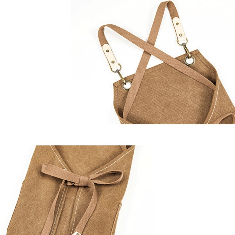 Kids Cross-back Khaki Canvas Apron Children School Painting Craft DIY Class Drawing Baking Cooking Clothes