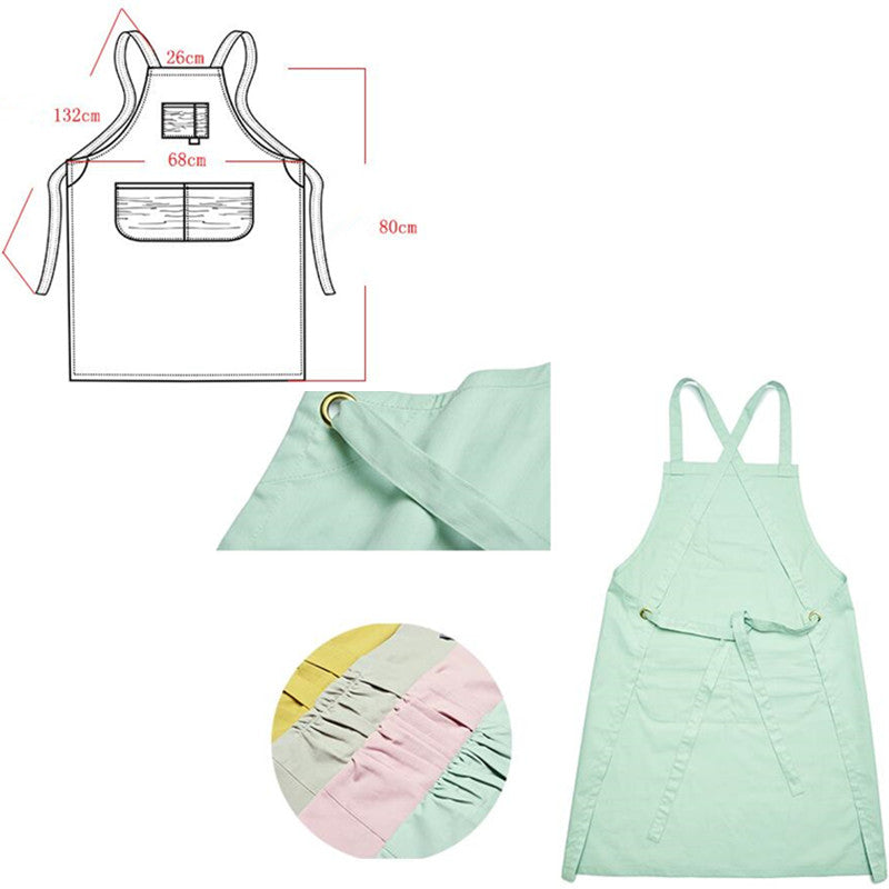 Cross-back Cotton Apron Restaurant Waiter Waitress Barista Cafe Bartender Baker Pastry Culinary Uniform Florist Artist Workwear
