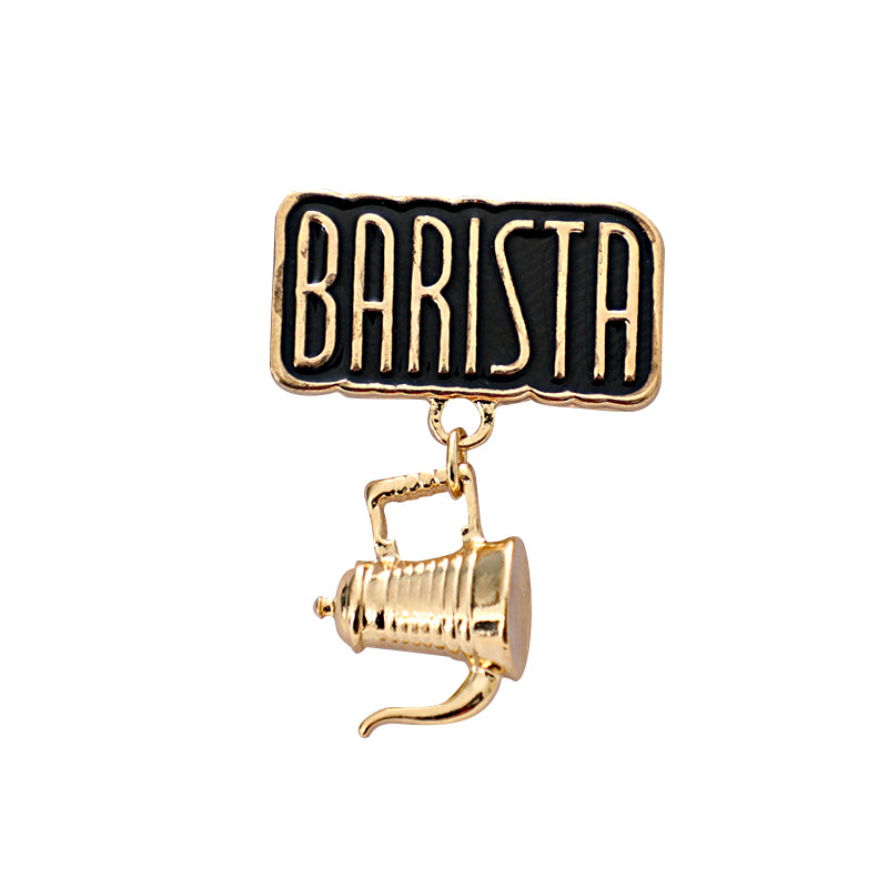 Metal Cafe Badge Set for Uniform of Barista Waiter Waitress Gadget for Coffee Roaster Coffee Maker Bartender with Needle Pin