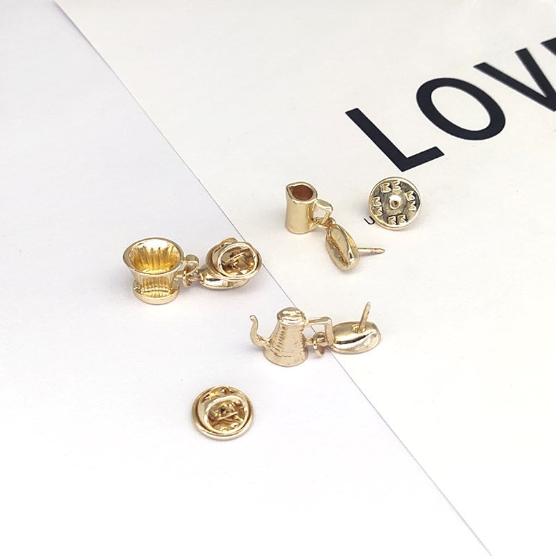 Metal Cafe Badge Set for Uniform of Barista Waiter Waitress Gadget for Coffee Roaster Coffee Maker Bartender with Needle Pin