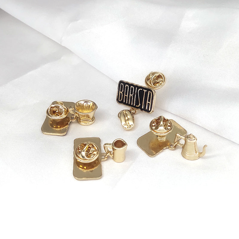 Metal Cafe Badge Set for Uniform of Barista Waiter Waitress Gadget for Coffee Roaster Coffee Maker Bartender with Needle Pin