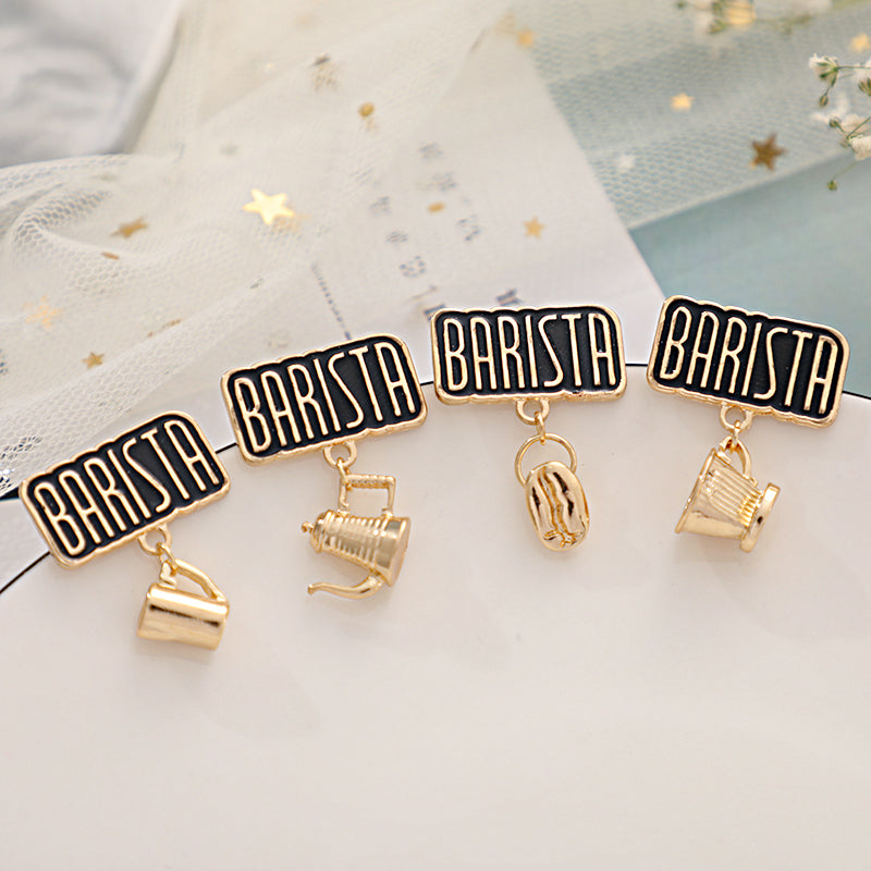 Metal Cafe Badge Set for Uniform of Barista Waiter Waitress Gadget for Coffee Roaster Coffee Maker Bartender with Needle Pin