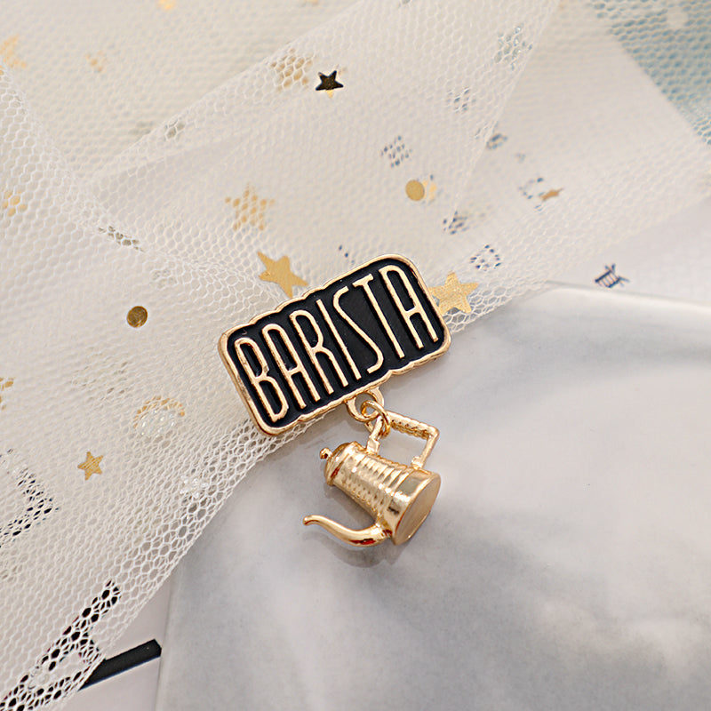 Metal Cafe Badge Set for Uniform of Barista Waiter Waitress Gadget for Coffee Roaster Coffee Maker Bartender with Needle Pin