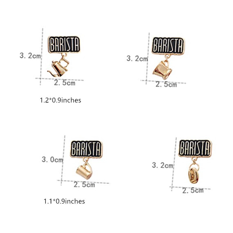 Metal Cafe Badge Set for Uniform of Barista Waiter Waitress Gadget for Coffee Roaster Coffee Maker Bartender with Needle Pin