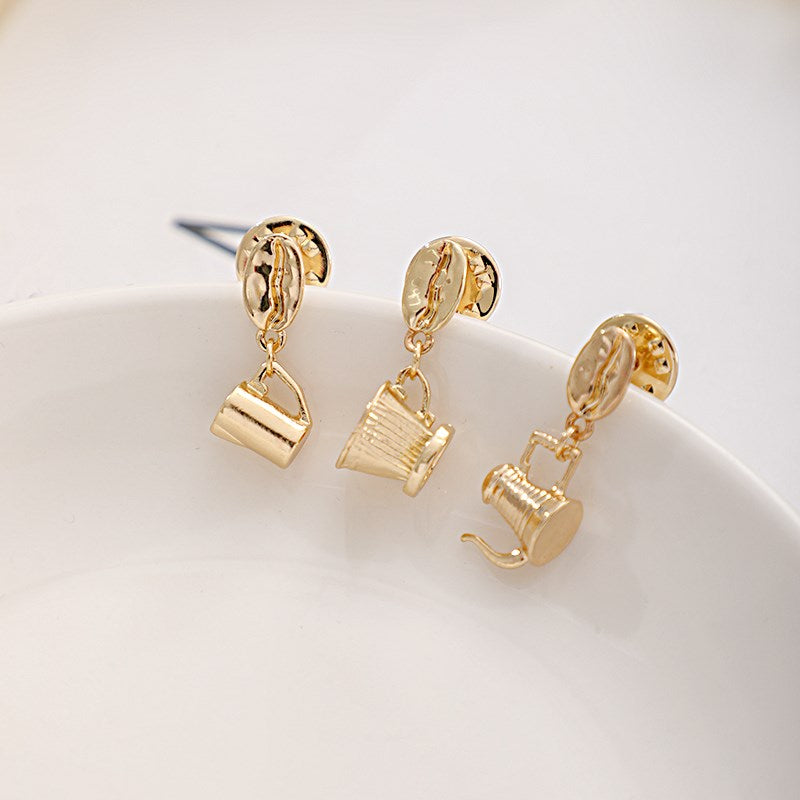 Metal Cafe Badge Set for Uniform of Barista Waiter Waitress Gadget for Coffee Roaster Coffee Maker Bartender with Needle Pin