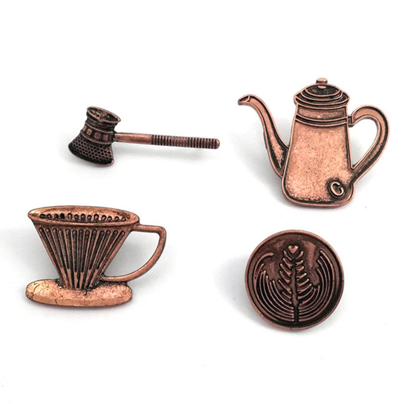 Metal Cafe Badge Set for Uniform of Barista Waiter Waitress Gadget for Coffee Roaster Coffee Maker Bar Bistro w/ Needle Pin