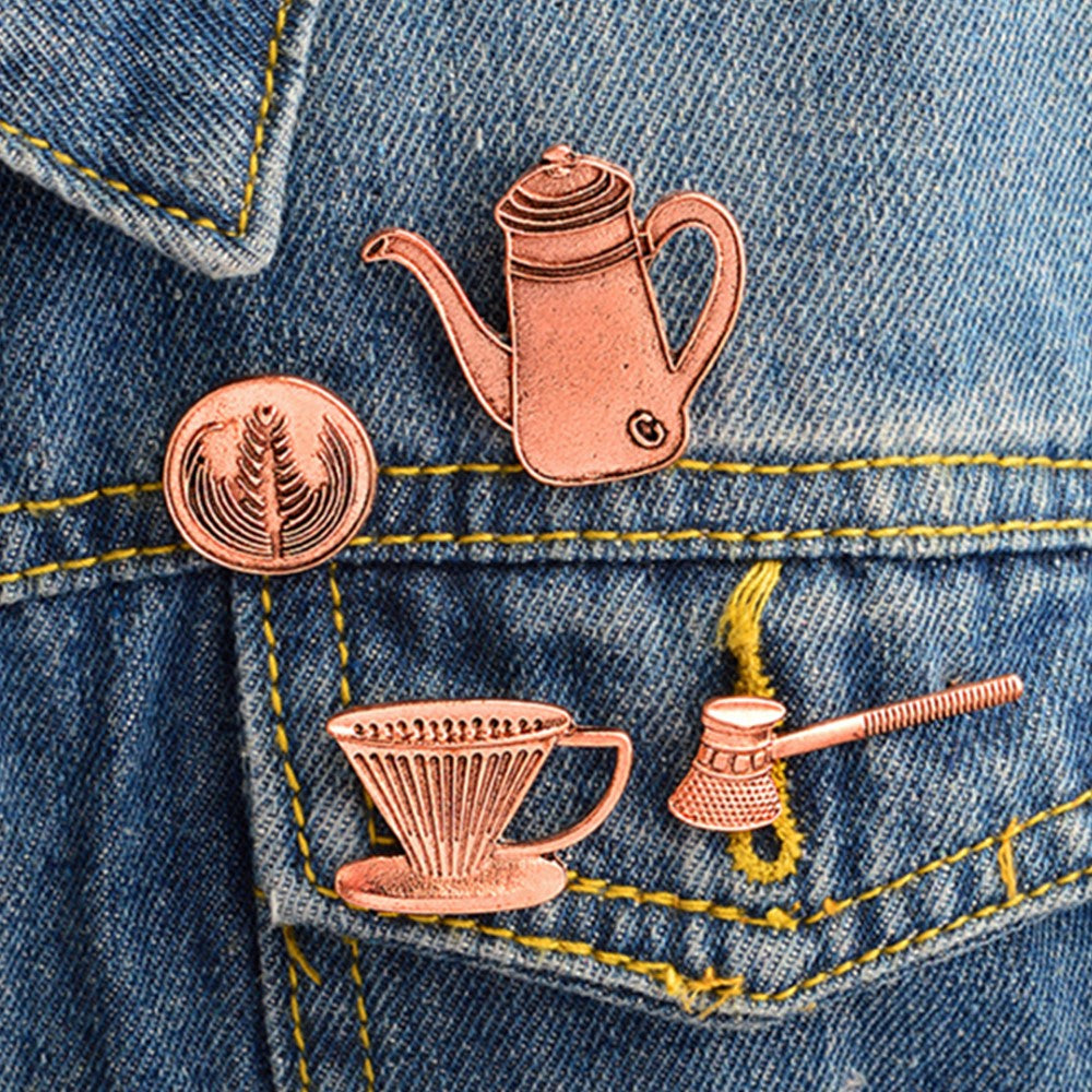 Metal Cafe Badge Set for Uniform of Barista Waiter Waitress Gadget for Coffee Roaster Coffee Maker Bar Bistro w/ Needle Pin
