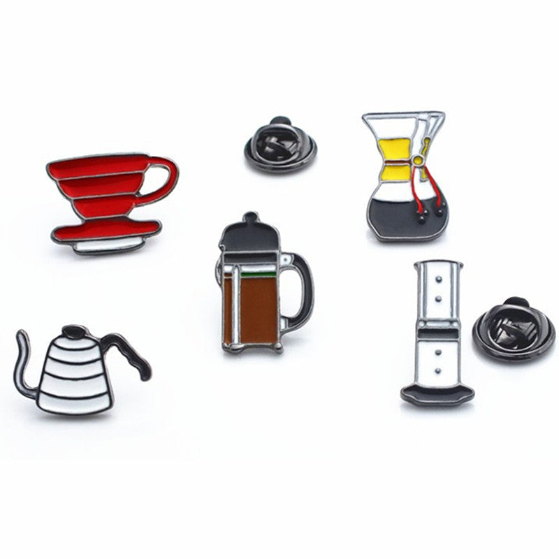Metal Cafe Badge Set for Uniform of Barista Waiter Waitress Gadget for Coffee Roaster Coffee Maker Bar Bistro w/ Needle Pin