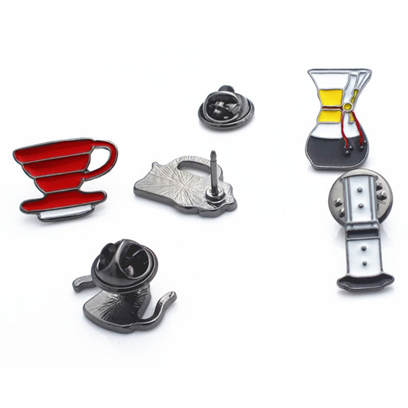 Metal Cafe Badge Set for Uniform of Barista Waiter Waitress Gadget for Coffee Roaster Coffee Maker Bar Bistro w/ Needle Pin