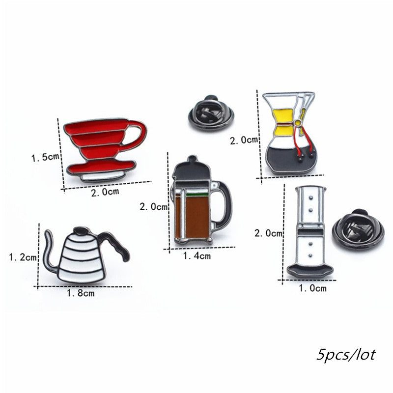 Metal Cafe Badge Set for Uniform of Barista Waiter Waitress Gadget for Coffee Roaster Coffee Maker Bar Bistro w/ Needle Pin