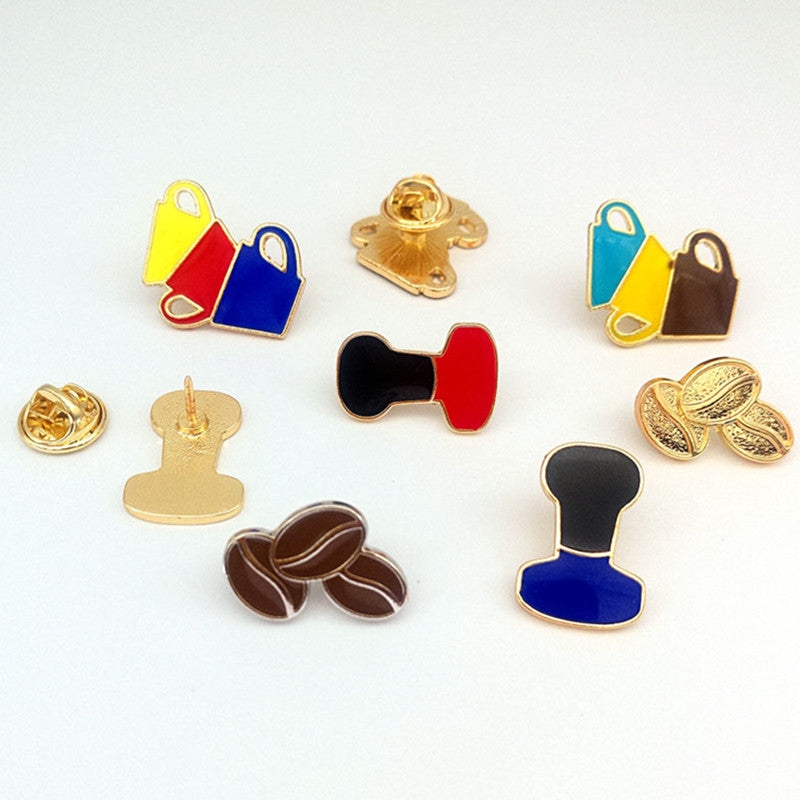 Metal Cafe Badge Set for Uniform of Barista Waiter Waitress Gadget for Coffee Roaster Coffee Maker Bar Bistro w/ Needle Pin