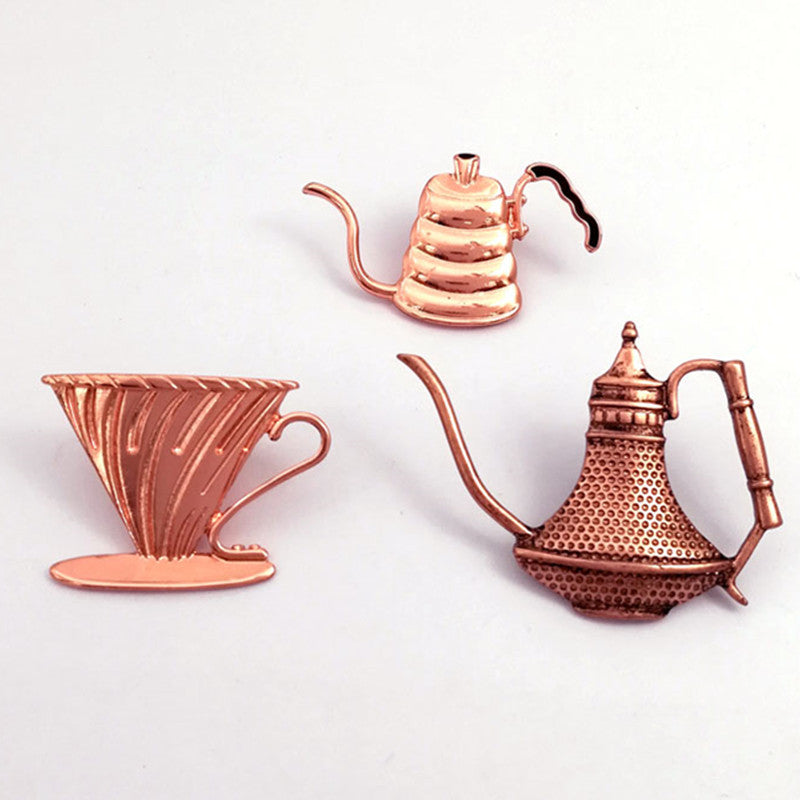 Metal Cafe Badge Set for Uniform of Barista Waiter Waitress Gadget for Coffee Roaster Coffee Maker Bar Bistro w/ Needle Pin