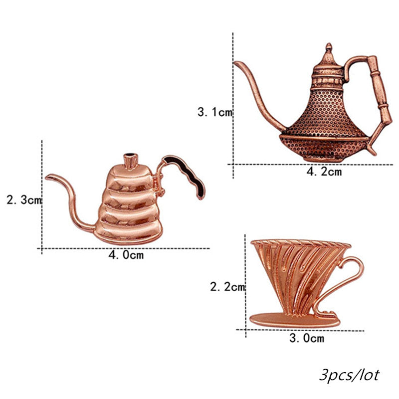 Metal Cafe Badge Set for Uniform of Barista Waiter Waitress Gadget for Coffee Roaster Coffee Maker Bar Bistro w/ Needle Pin