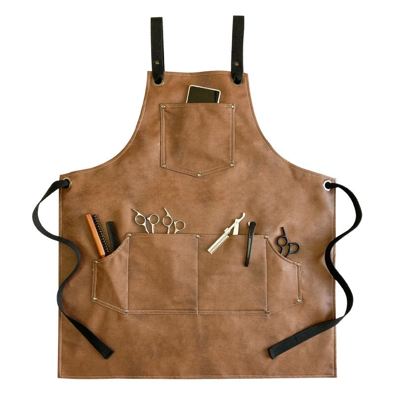 Cross-back PU Apron Cafe Barista Bartender Pastry Chef Restaurant Grill BBQ Uniform Florist Barber Carpenter Painter Workwear