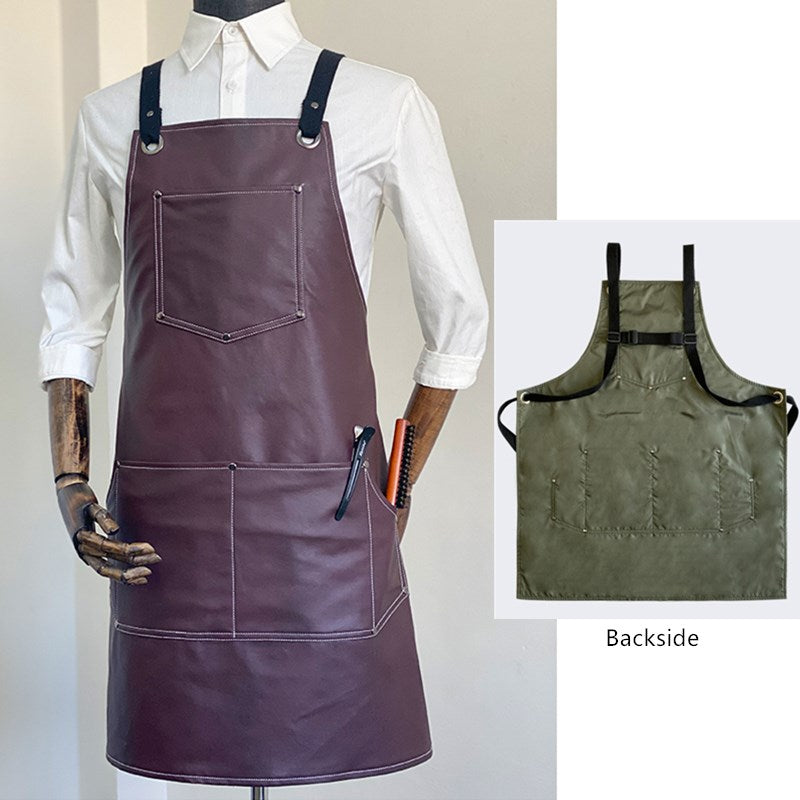Cross-back PU Apron Cafe Barista Bartender Pastry Chef Restaurant Grill BBQ Uniform Florist Barber Carpenter Painter Workwear