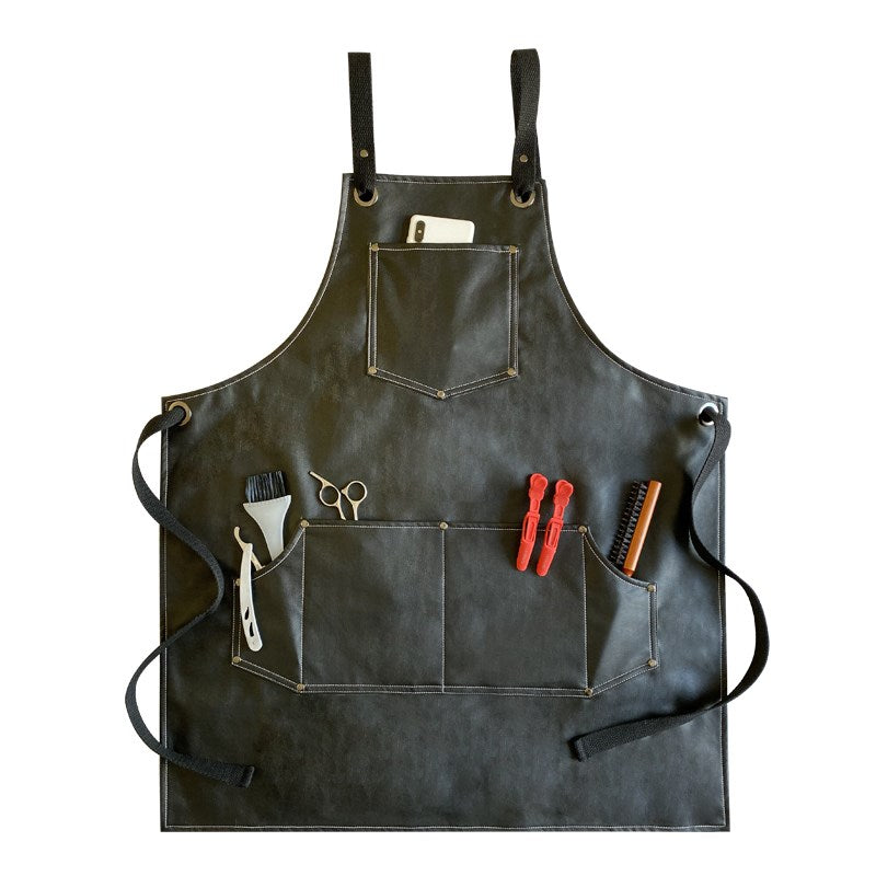 Cross-back PU Apron Cafe Barista Bartender Pastry Chef Restaurant Grill BBQ Uniform Florist Barber Carpenter Painter Workwear