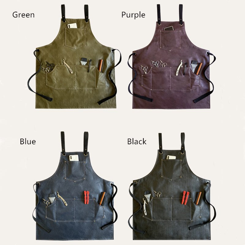 Cross-back PU Apron Cafe Barista Bartender Pastry Chef Restaurant Grill BBQ Uniform Florist Barber Carpenter Painter Workwear