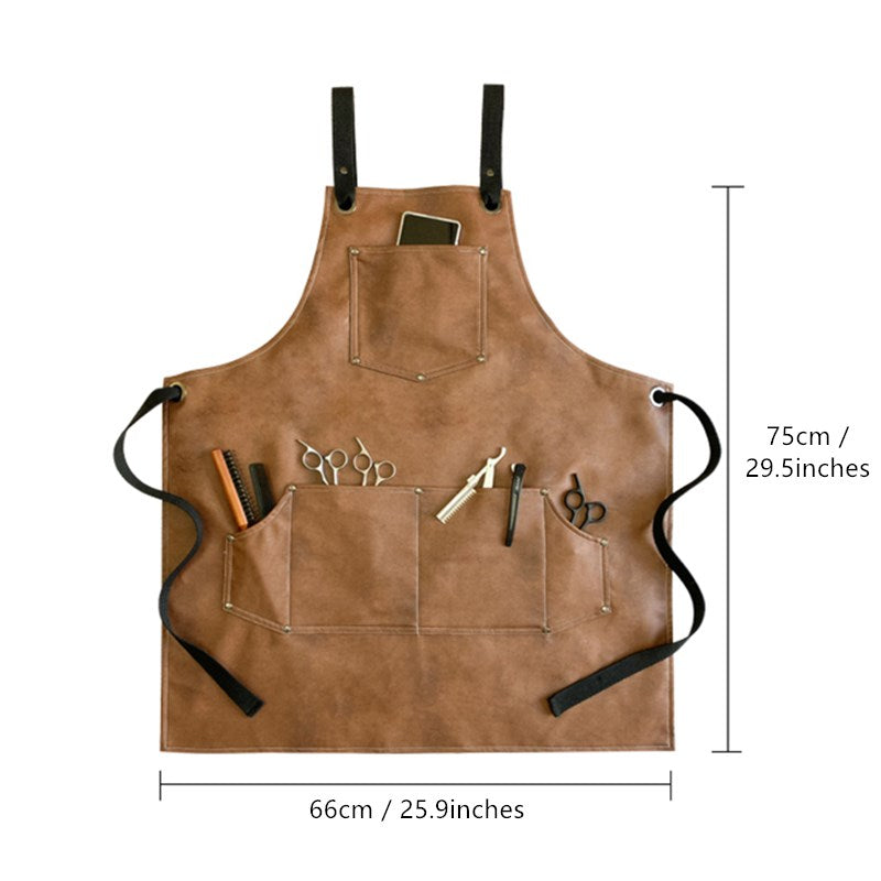 Cross-back PU Apron Cafe Barista Bartender Pastry Chef Restaurant Grill BBQ Uniform Florist Barber Carpenter Painter Workwear