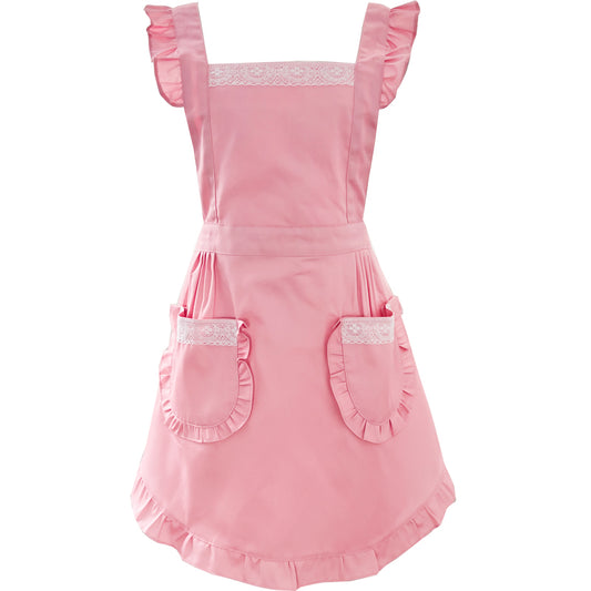 Polyester Cotton Pink Frilly Apron Florist Waitress Pastry Chef Workwear Bistro Cafe Barista Baker Tea Flower Shop Uniform